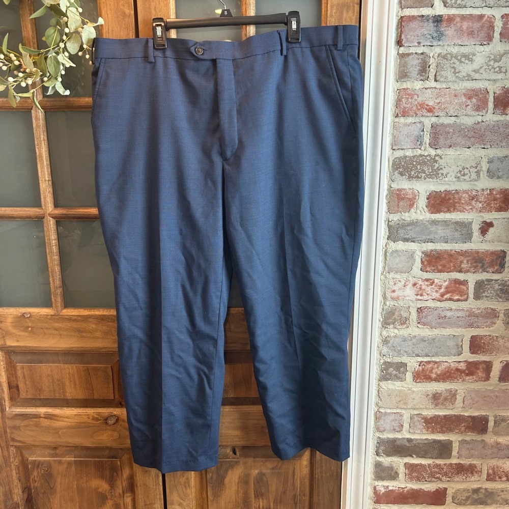 Stafford Mens Classic Fit Dress Pants Navy Blue Wool Blend 44x30‎